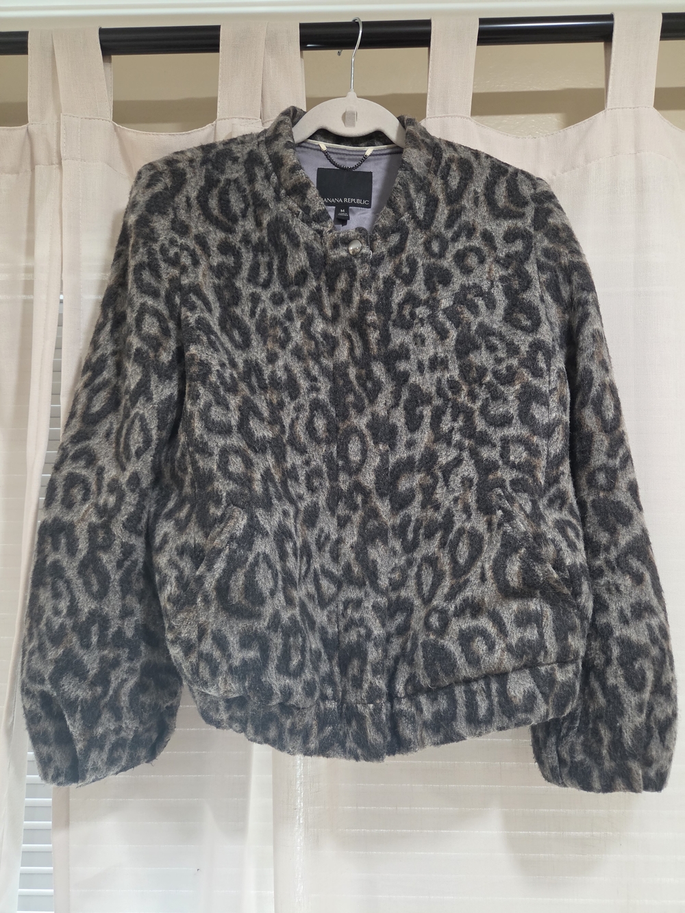 Banana Republic Gray Leopard Print Bomber Jacket